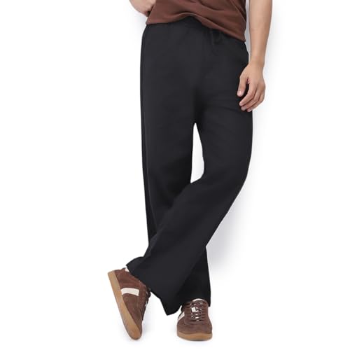 Image of Urbano Fashion Men's Loose Fit Solid Linen Blend Trousers Non-Stretchable