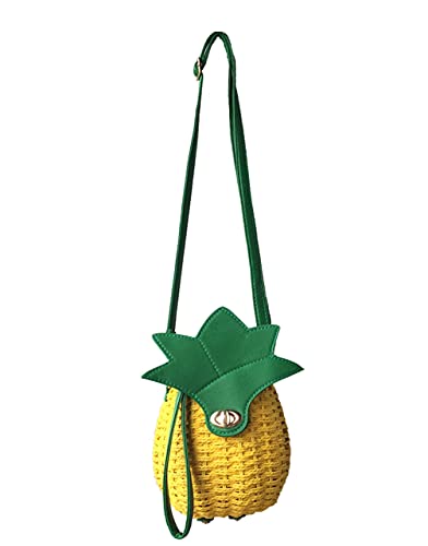 TONWHAR Womens Girls' Cute Pineapple Straw Handbag Casual Purse Shoulder Bag Crossbody Straw Handbag