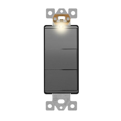 Image of LIDER Minimalist Design Lighted Triple Switch, Combination Frameless Decorator Switch with Locator Light, Ground Terminal, Single Pole, 15A 120-277V, UL Listed, Thermoplastic, Matte Space Gray