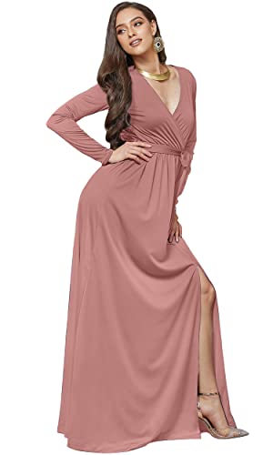 Image of KOH KOH Womens Long Sleeve V-Neck High Slit Cocktail Evening Gown Maxi Dress