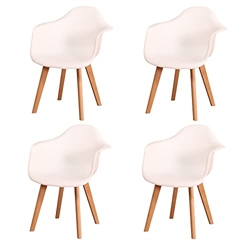 BenyLed Lot de 4 Chaise Salle à Manger, Fauteuils Scandinave de Chaise latérale Design Rétro avec Pieds en Bois de Hêtre (Blanc)