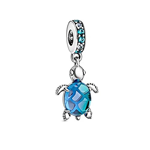 100% 925 Sterling Silver Charm Charm Bracelet, DIY Necklace Jewelry, Blue Glass Turtle Pendant, Gift for Ladies and Girls