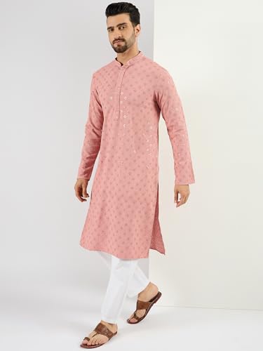 Image of Men's Solid Embroidered Long Straight Kurta | Men's Kurta | Embroidered Chikankari Kurta for Men | Straight Fit Kurta for Men