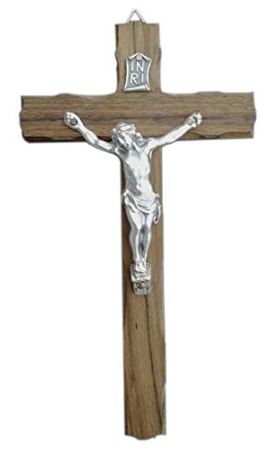 Eurofusioni Crocefisso da Parete in Legno di Noce e Cristo Placcato Argento - Croce h 18 cm
