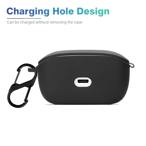 Image of LIRAMARK Silicone Cover Case with Carbiner Compatible with JBL Wave Buds (Black)