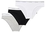 Calvin Klein Women's Carousel Logo Cotton Stretch Bikini Panties, 3 Pack - Jet Black/White/Gray - Medium