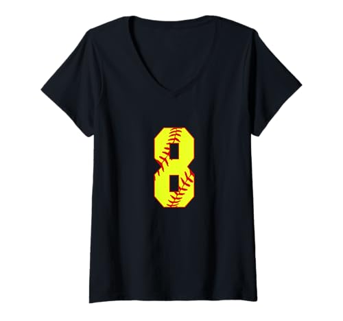 Mujer Softbol #8 Fast Pitch Love Softball Mamá Jugador Favorito Fan Camiseta Cuello V