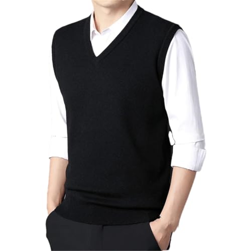 Men's Solid Color Knitted Sweater Vest Casual Business V-Neck Sleeveless Pullover Outwear