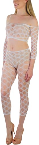 Image of ToBeInStyle Women's Spandex Multi Net Fishnet Set Rave Novelty Party Crop Top & Tights