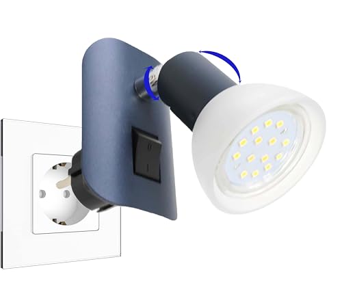 Trango 11-045 - Lámpara led con pantalla de cristal incl. 1 bombilla LED GU10, 3000 K, luz blanca cálida, interruptor basculante, lámpara de lectura, lámpara de cocina, lámpara de pared