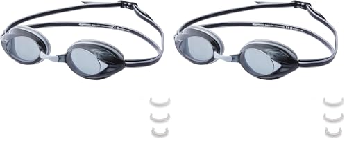 Amazon Basics Unisex Adult Swimming Goggles, One Size, Silver (Pack of 2)