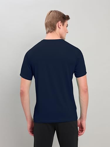 Image of TECHNOSPORT Men's Solid Slim Fit Round Neck T-Shirt TECHNOCOOL+ Half Sleeve Slip On Polyester for Gym Running Workout UPF50+ Anti Odour