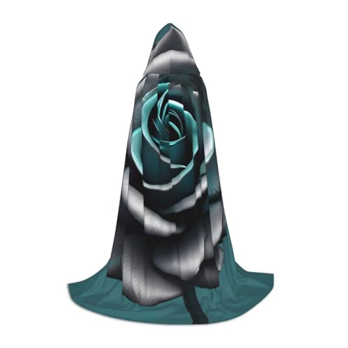 Cape à capuche longue vêtement d'extérieur imprimé floral bleu gris