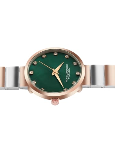 Image of French Connection Mop Green Round Dial with Rose Two Tone Stainless Steel Metal Strap Watch - for Womens FCN0128RTM