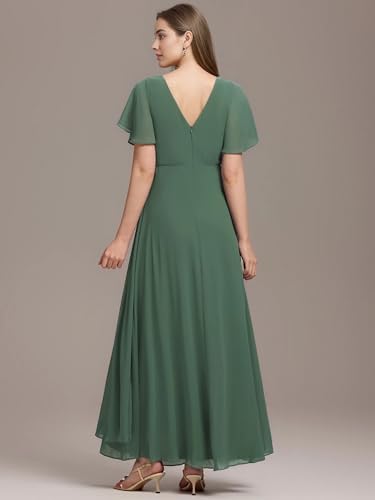 Ever-Pretty Women's V Neck Ruffles Short Sleeve Floor Length Pleated Chiffon Floor Length Formal Dress 0050-PH2