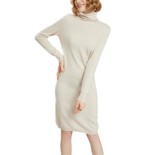 Robe pull en laine de cachemire de luxe à col roulé chaud pour l'hiver chic