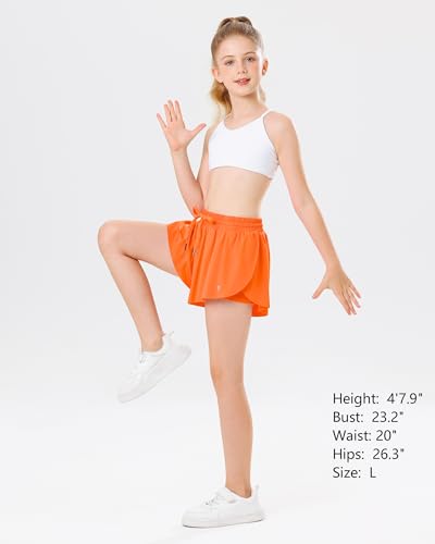 Image of Stelle Girls Flowy Shorts with Pockets Athletic Running Skirt High Waist Butterfly 2 in 1 Sports Short 5-16 Years