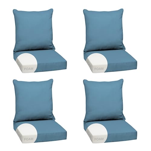 Image of Arden Outdoor Foam Deep Seat Cushion Set, 4-Pack, 24x24, Premium High-Density Foam, Never Flattens, Weather-Proof for Patio Chair Sofa Couch, French Blue Texture