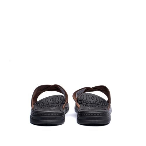 Chinelo Slide Masculino Pegada em Couro Marrom - 42