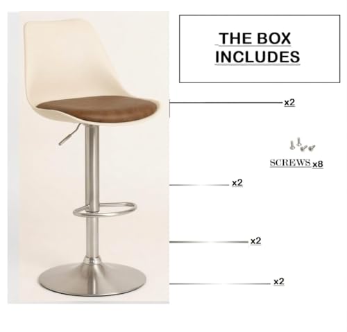 Image of REVOLVING Height Adjustable BAR Stool /Kitchen Chair Suitable for Kitchen, Cafeteria, Dining,Pubs, Office,Shops - Pair of 2 (Off White and Brown)