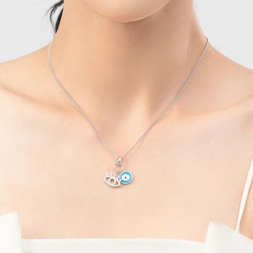 Collier Oeil Bleu argent anti-ternissement main de Fatima - 3