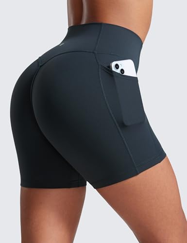 Image of CRZ YOGA Secretsculpt Biker Shorts Pockets 5'' | Booty Scrunch Butt, Butterlift, Buttery Soft, Moderate Compression, Workout, Pilates, No Front Seam, High Waist, for Women