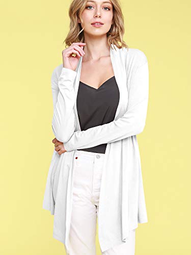 Image of Lock and Love Women's Draped Front Open Asymmetrical Cardigan - Casual Long Sleeve Lightweight Duster