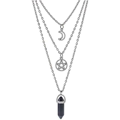 MJartoria Moon Pentagram Necklace Pentacle Crystal Chakra Necklace Charm Pendant Multi Layered Alloy Chain Choker Necklaces Set Gothic Jewelry Valentine's Day Cover
