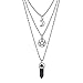 MJartoria Moon Pentagram Chakra Charm Pendant 3 Multi Layer Alloy Chain Choker Necklace Set (Silver Star Hexagonal column-3pcs)