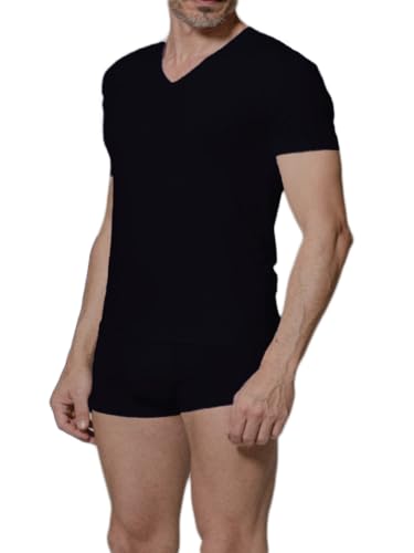 Tee-shirt col en V coton élastiqué noir JNM118 IGDIR confortable taille M
