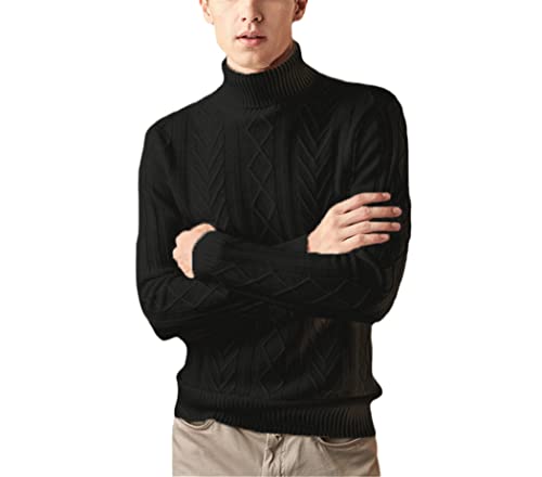 Pull col roulé homme cachemire noir vêtement chaud hiver doux taille M