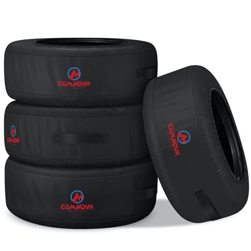 Comnova Seasonal Tire Totes 4 Pack - 600D Spare Tire Cover with Handle Waterproof Heavy Duty Fade-Resistant Tire Storage Bag Fits Tire Diameters 22 - 31 Black
