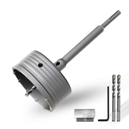 CSOOM Sierra perforadora de hormigón de 125 mm con extensión SDS-Plus de 220 mm, juego de sierras perforadoras para hormigón, juego de 4 brocas de centrado de 8 x 110 mm, punta de metal duro, 2 brocas