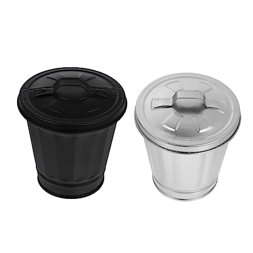 Papelera de escritorio Garneck mini con tapa negra y plateada