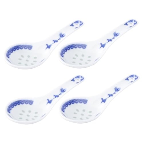 SECFOU 4 Piezas Cuchara De Porcelana Azul y Blanca Contenedor De Kimchi Cucharón De Sopa De Calidad Alimentaria Cuchara De Cucharón Cucharas Tazón De Ramen Para Microondas Cena Cerámica