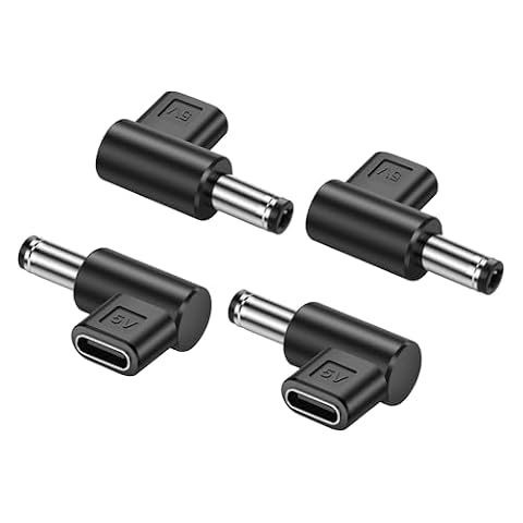 PNGKNYOCN Adapter DC 5,5 mm x 2,5 mm na USB C, 90 stopni, 5 V DC 5525, wtyczka na gniazdo USB typu C, adapter ładowania do telefonu komórkowego, routera, mobilnego zasilania (4 sztuki)
