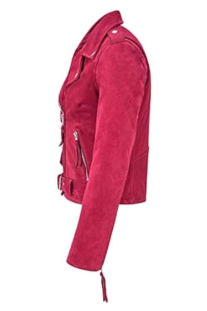 Ladies BRANDO Leather Jacket Fuchsia Pink Suede Fitted Biker