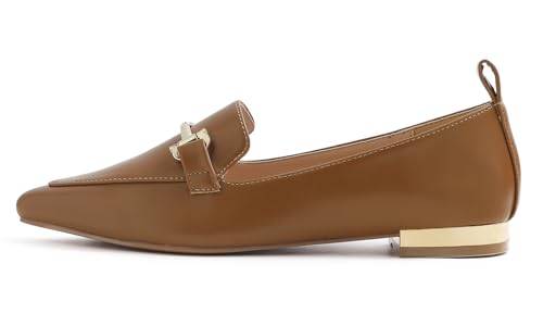Image of FEVERSOLE Women's Loafer Flat Pointed Deco Low Heel Fashion Slip On Dress Driving Office Shoes
