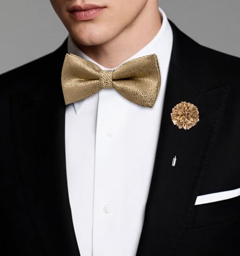 Image of Dubulle Mens Paisley Striped Bowtie Set Pre-tied Bowtie for Men and Pocket Square Set Wedding Business