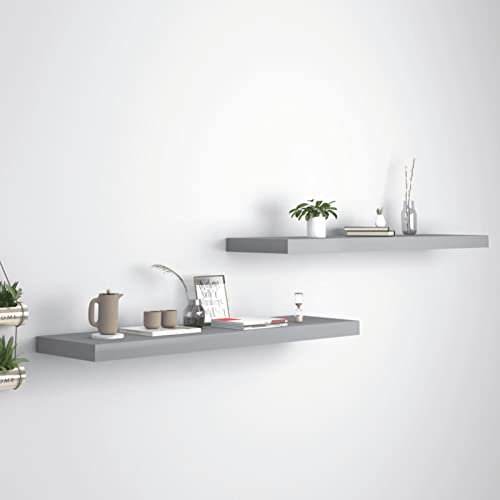 LAPOOH Estantes flotantes de pared, 2 unidades, color gris, 90 x 23,5 x 3,8 cm, MDF, estantes flotantes, estantes de pared, estantes decorativos-323860