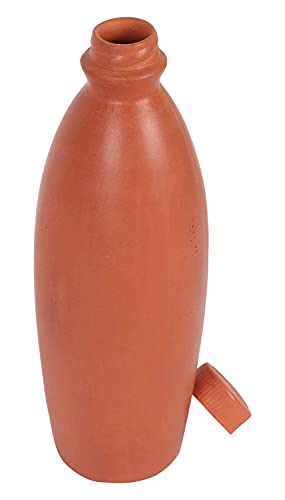 Image of Bindian Handcrafted Terracotta Water Bottle, Natural Clay Mitti Bottle with pH Balancing, Mineral Rich Calcium Magnesium, Plastic-Free Traditional Surahi