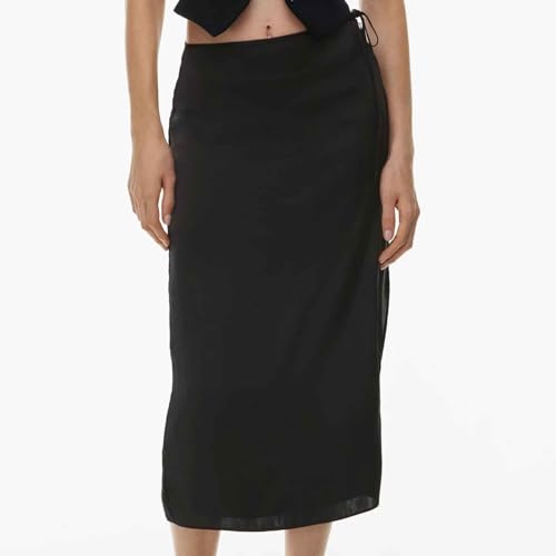 Women Tie Side Split Midi Long Skirt Smooth Casual Elegant Street-Style Straight Skirt Office Business Dinner Skirts2