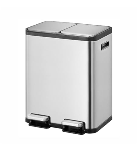 Image of Obsessions EKO Stainless Steel Step Trash Can for Recycling, 15+15L Rectangular Kitchen Dustbin, Independent Pedals and Lids, Soft Close and Fingerprint Resistant, Metallic