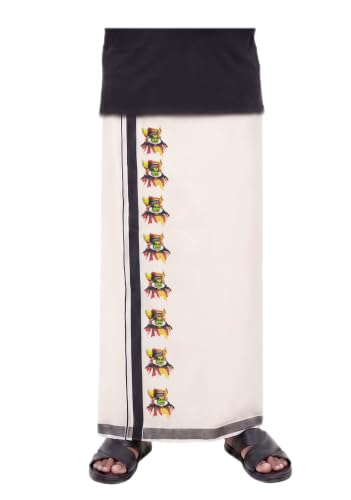 Image of Mens Print along with Border 100% Cotton Cream Dhoti 4.00 Meters Double Mundu /Vesti