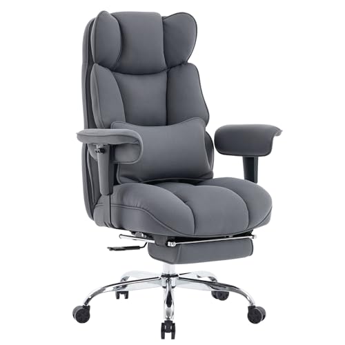 Efomao Big & Tall Office Chair with Footrest, Heavy-Duty High-Back Executive Mesh Desk Chair with Lumbar Support, Smoke Grey Computer Chair for Home Office