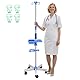 Infusionsständer mit Rollen Edelstahl, Höhenverstellbar 110–200 cm, 5-Rad Basis, 4 Haken für mehrere Patienten, Aufbewahrungsbox mit 4 Netztaschen – Tragbarer IV Ständer