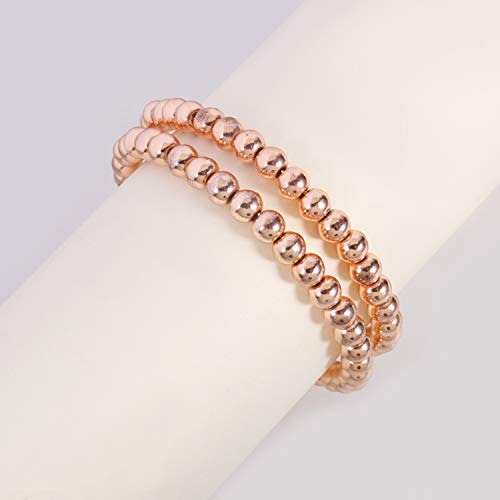 Badu Rose Gold Bead Ball Bracelet for Women Stretchable Elastic Hypoallergenic Bohemian Stackable Bracelet