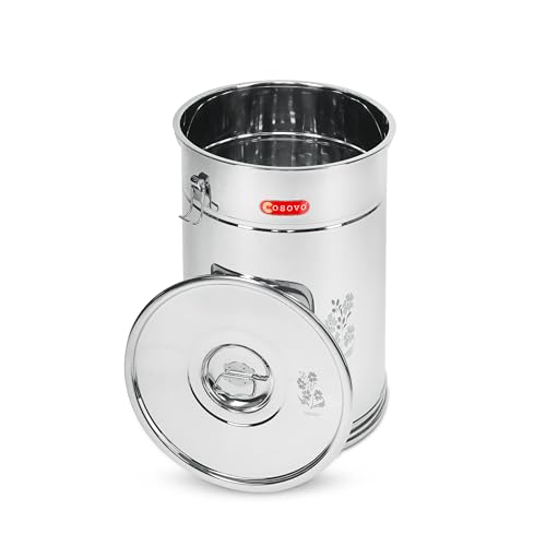 Image of COSOVO Steel Rice Storage Container | Steel Storage Box Drum | Grocery Container for Kitchen | Kothi | Dibba | Storage Box /Drum (15KG /20L)