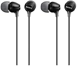 Sony MDREX15LP in-Ear Earbud Headphones, Black, Model Number: MDREX15LP/B (Pack of 2)