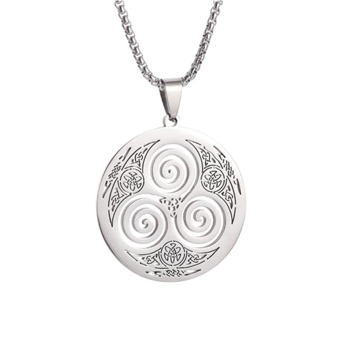 YWMAN Celtic Triskele Triskelion Necklace, Stainless Steel Nordic Triple Spiral Pendant, Eternity Amulet Jewelry Gift for Women Men